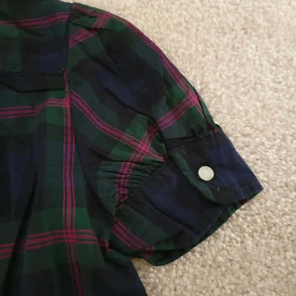 Ralph Lauren Shirt Girls 5 Cotton Plaid Puff Shoulder Pintuck Ruffle Button